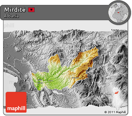 Physical 3D Map of Mirditë, desaturated