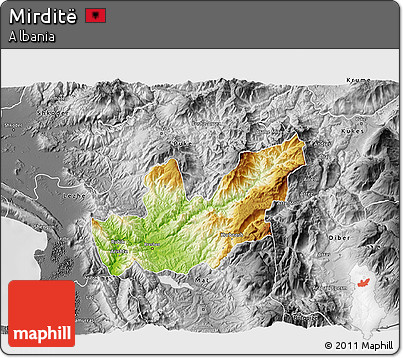 Physical 3D Map of Mirditë, desaturated