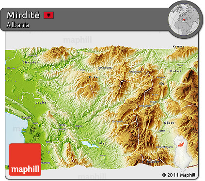 Physical 3D Map of Mirditë