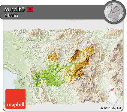 Physical 3D Map of Mirditë, lighten