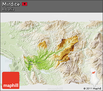 Physical 3D Map of Mirditë, lighten