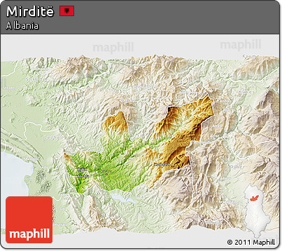 Physical 3D Map of Mirditë, lighten
