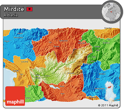 Physical 3D Map of Mirditë, political outside