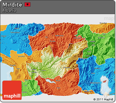 Physical 3D Map of Mirditë, political outside
