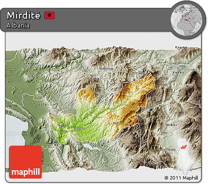 Physical 3D Map of Mirditë, semi-desaturated