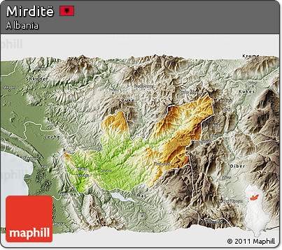 Physical 3D Map of Mirditë, semi-desaturated