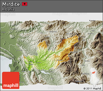 Physical 3D Map of Mirditë, semi-desaturated