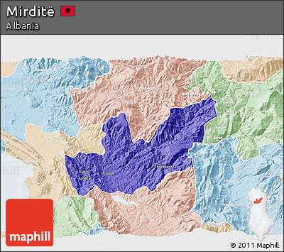 Political 3D Map of Mirditë, lighten