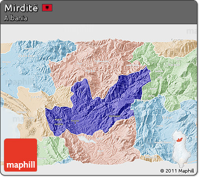 Political 3D Map of Mirditë, lighten