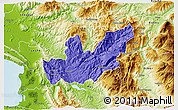 Political 3D Map of Mirditë, physical outside