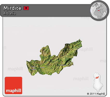 Satellite 3D Map of Mirditë, cropped outside