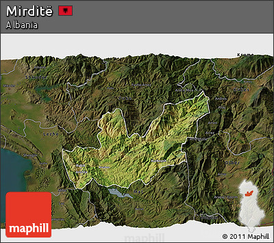 Satellite 3D Map of Mirditë, darken