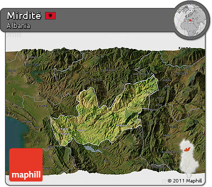 Satellite 3D Map of Mirditë, darken