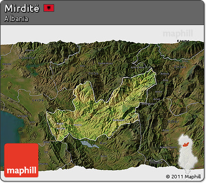 Satellite 3D Map of Mirditë, darken