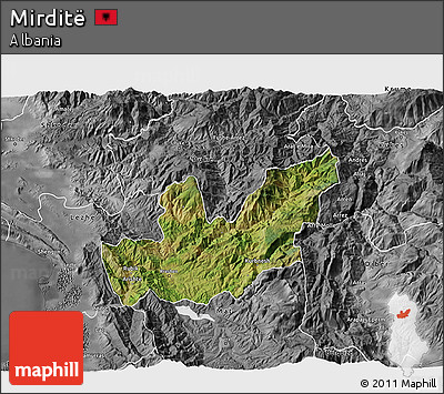 Satellite 3D Map of Mirditë, desaturated