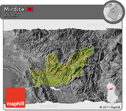 Satellite 3D Map of Mirditë, desaturated