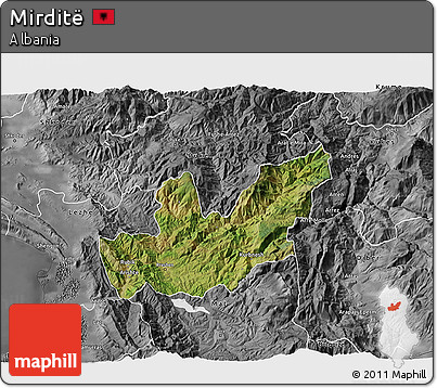 Satellite 3D Map of Mirditë, desaturated