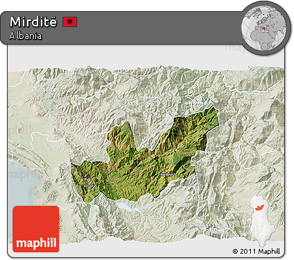 Satellite 3D Map of Mirditë, lighten