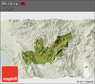 Satellite 3D Map of Mirditë, lighten