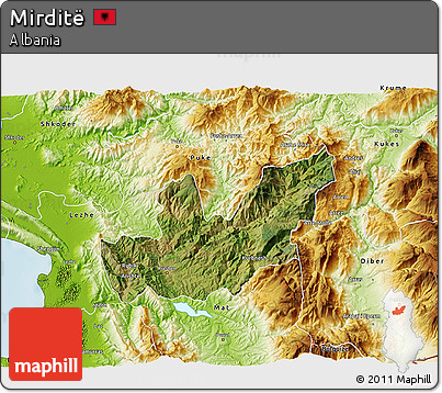 Satellite 3D Map of Mirditë, physical outside