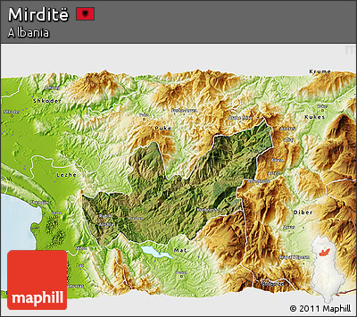 Satellite 3D Map of Mirditë, physical outside