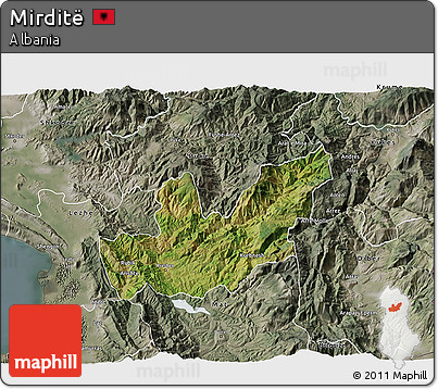 Satellite 3D Map of Mirditë, semi-desaturated