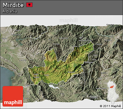 Satellite 3D Map of Mirditë, semi-desaturated