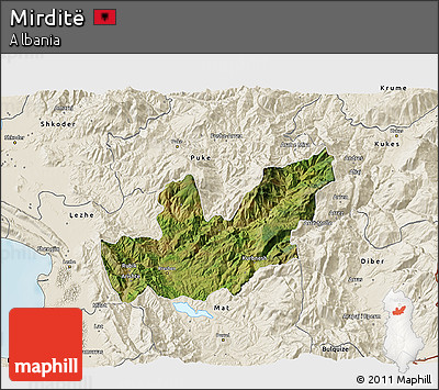 Satellite 3D Map of Mirditë, shaded relief outside