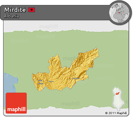 Savanna Style 3D Map of Mirditë, single color outside
