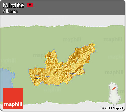 Savanna Style 3D Map of Mirditë, single color outside