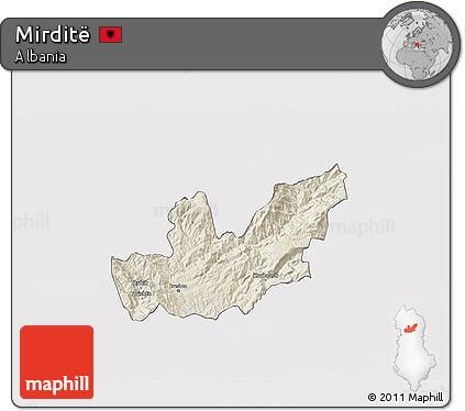 Shaded Relief 3D Map of Mirditë, cropped outside
