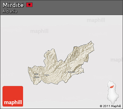 Shaded Relief 3D Map of Mirditë, cropped outside