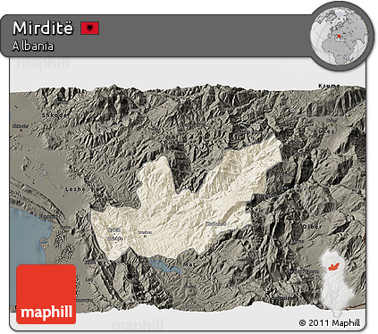 Shaded Relief 3D Map of Mirditë, darken
