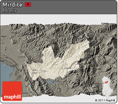 Shaded Relief 3D Map of Mirditë, darken