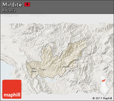 Shaded Relief 3D Map of Mirditë, lighten