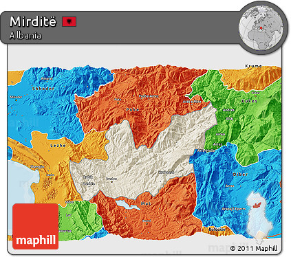 Shaded Relief 3D Map of Mirditë, political outside