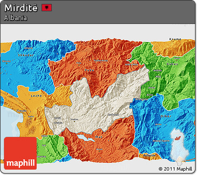 Shaded Relief 3D Map of Mirditë, political outside