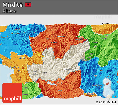 Shaded Relief 3D Map of Mirditë, political outside