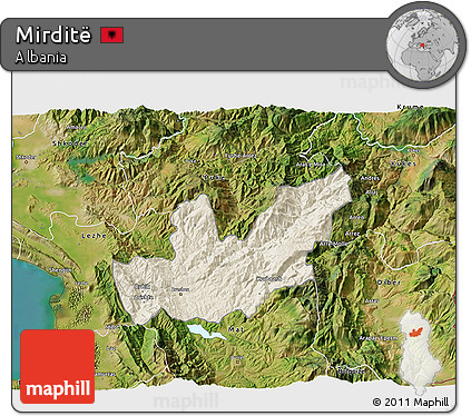 Shaded Relief 3D Map of Mirditë, satellite outside