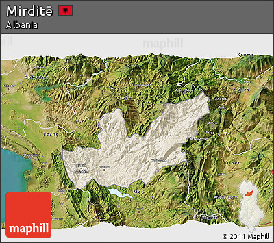 Shaded Relief 3D Map of Mirditë, satellite outside