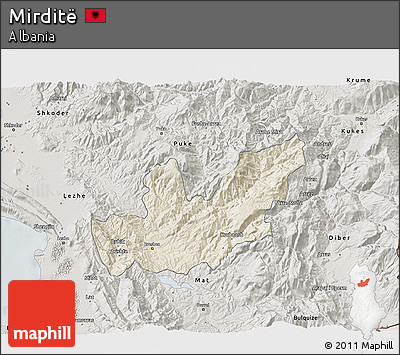 Shaded Relief 3D Map of Mirditë, semi-desaturated
