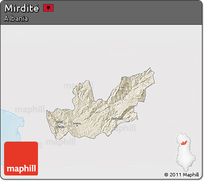Shaded Relief 3D Map of Mirditë, single color outside