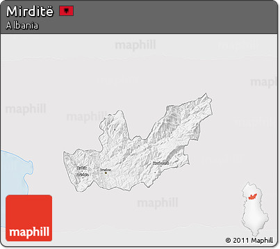 Silver Style 3D Map of Mirditë, single color outside