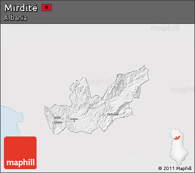 Silver Style 3D Map of Mirditë, single color outside