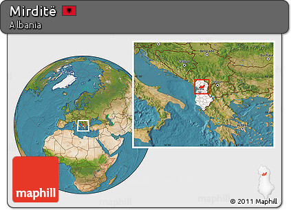 Satellite Location Map of Mirditë, highlighted country, within the entire country