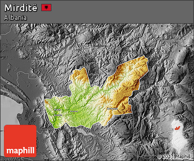Physical Map of Mirditë, darken, desaturated