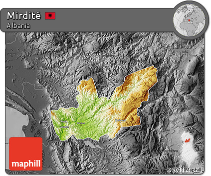 Physical Map of Mirditë, darken, desaturated