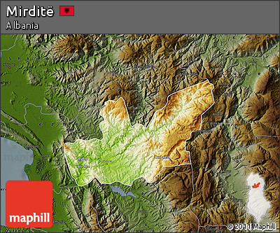 Physical Map of Mirditë, darken