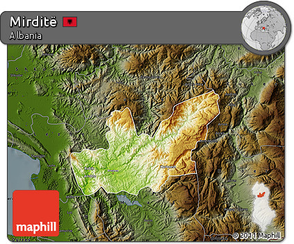 Physical Map of Mirditë, darken