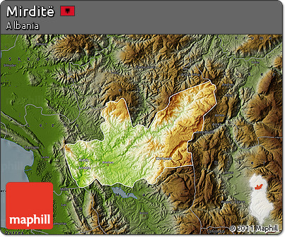 Physical Map of Mirditë, darken